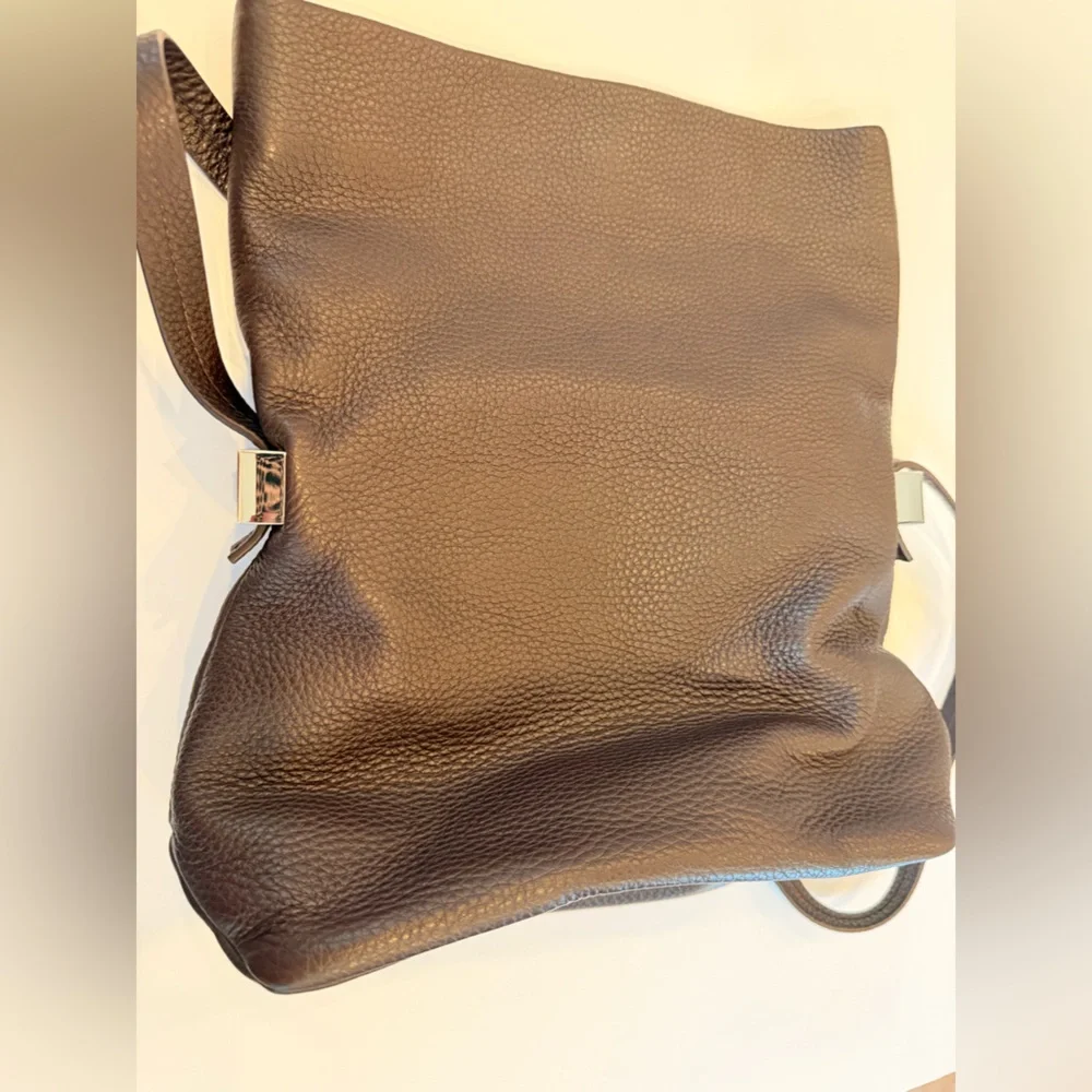 & Other Stories Brown Pebbled‎ Leather Foldover Crossbody Bag Minimal